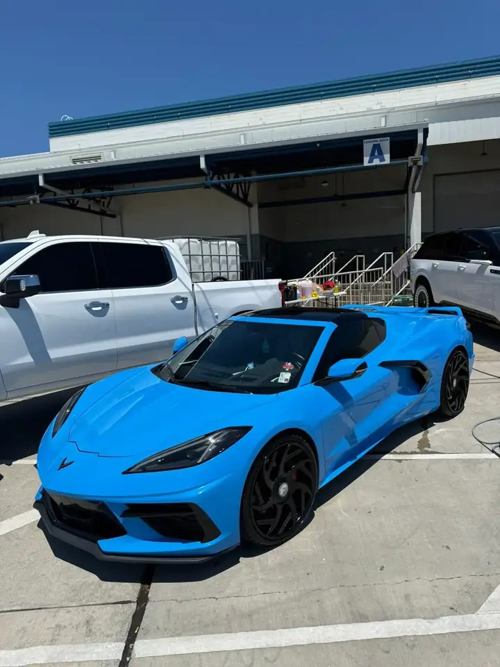 Blue Corvette C8 serviced by South Side Detail And Tint, serving Houma and the Bayou Region