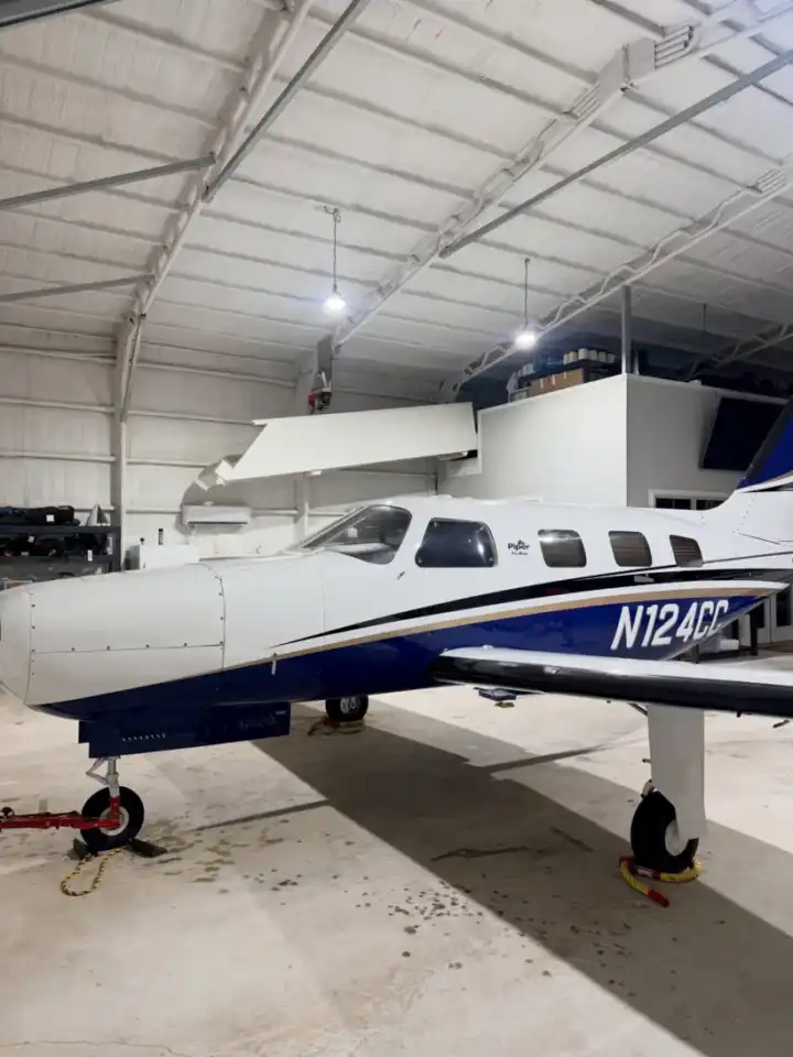Private plane in a hangar during aircraft detailing for an owner near Bayou Cane, LA