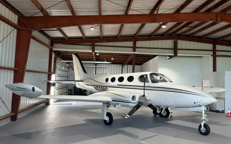 Private twin plane after a full exterior and cabin aircraft detail in Houma, LA