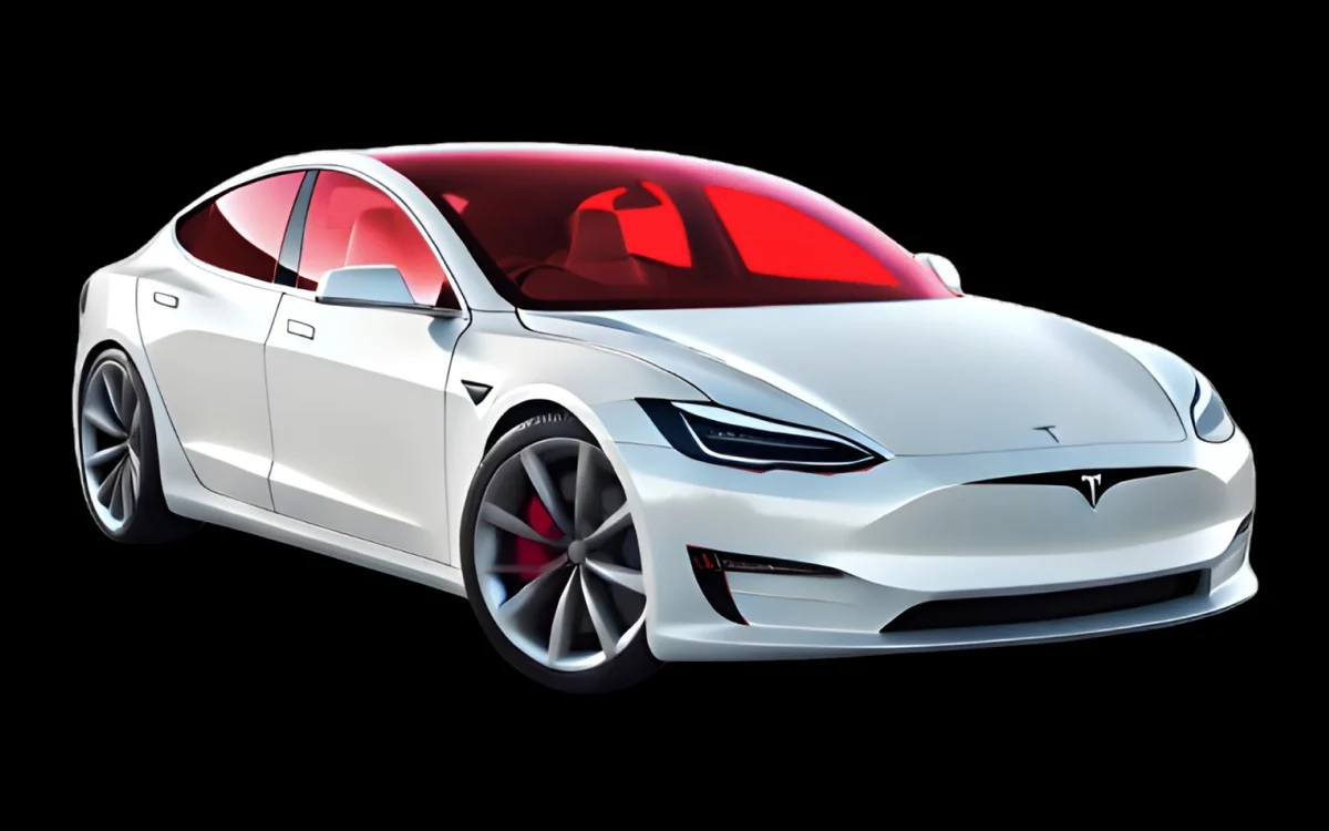 White Tesla Model S render with every window highlighted in red for the Full Vehicle tint package in Houma, LA