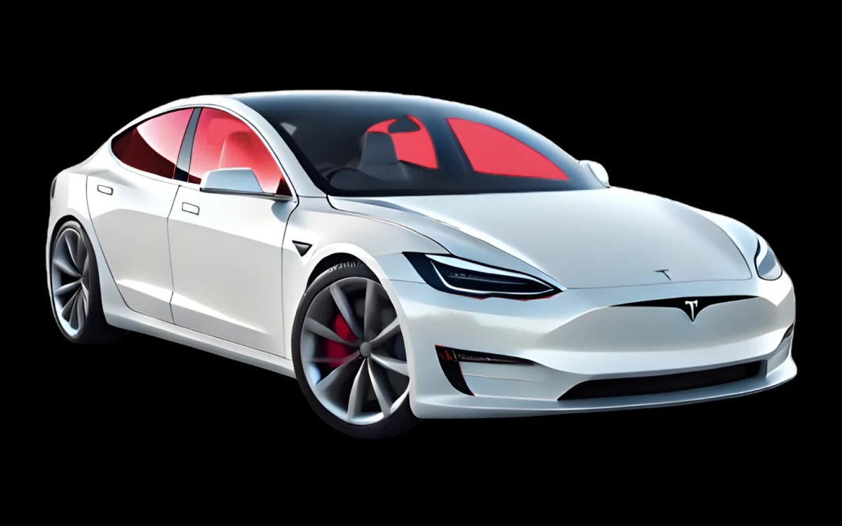 White Tesla Model S render with the side windows highlighted in red for the Sides and Rear Glass tint package in Houma, LA
