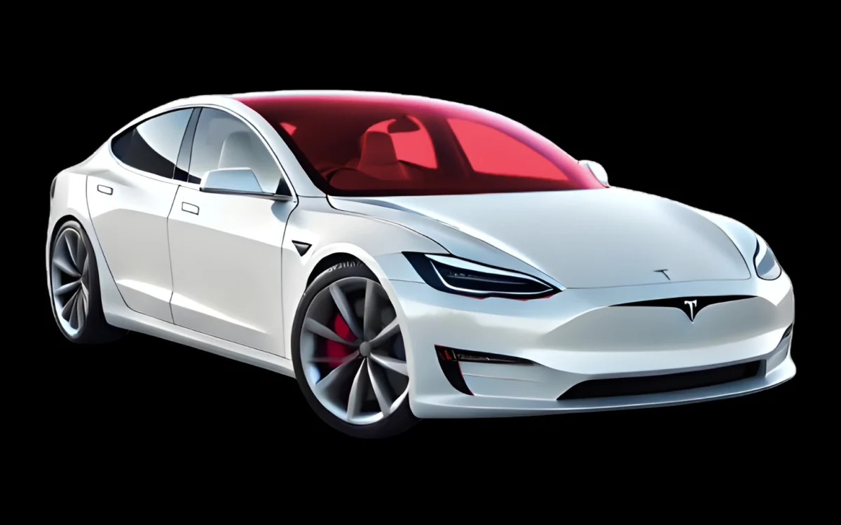 White Tesla Model S render with the windshield highlighted in red for the Windshield Sun Strip tint package in Houma, LA